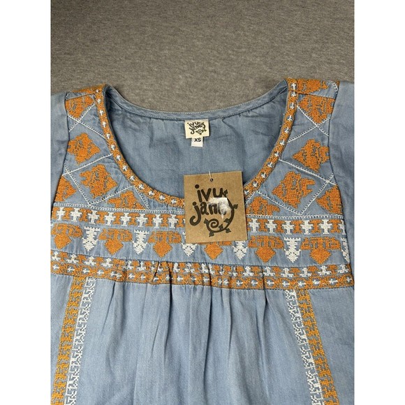 Ivy Jane NWT Tribal Embroidered Short Sleeve Top XS Orange White Blue‎ - Picture 3 of 6